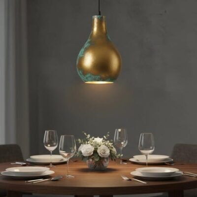 Gold & Verdigris Teardrop Pendant Light