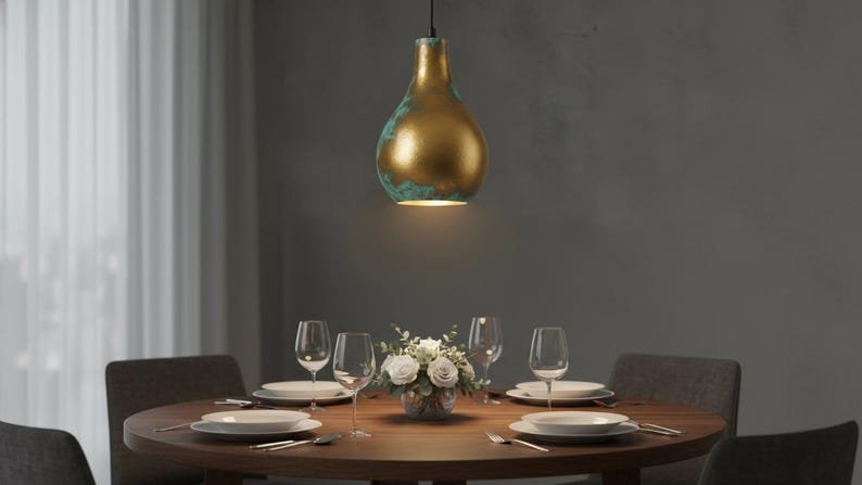 Gold & Verdigris Teardrop Pendant Light