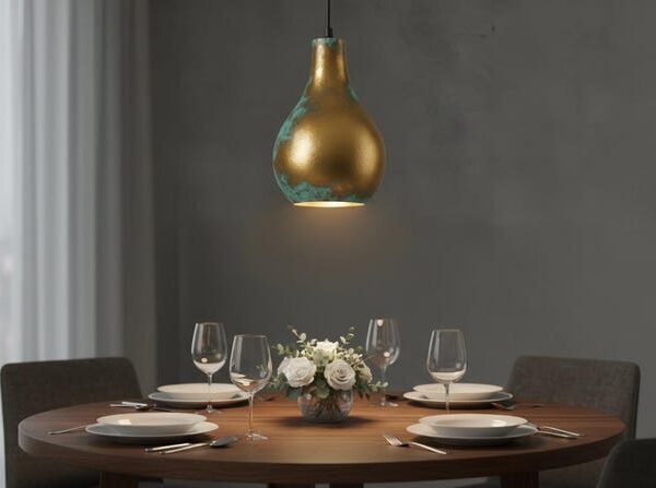 barss12 (8) Gold & Verdigris Teardrop Pendant Light