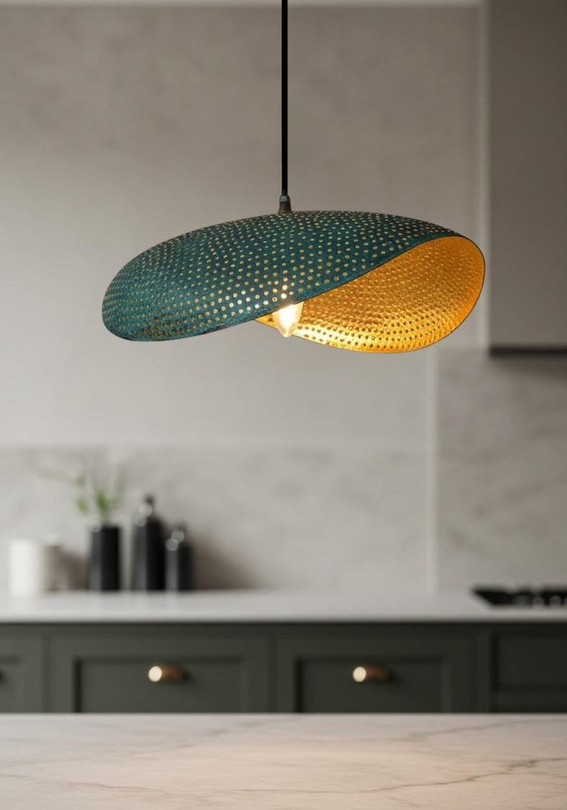 Perforated Verdigris Brass Pendant
