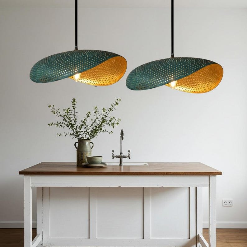 Perforated Verdigris Brass Pendant