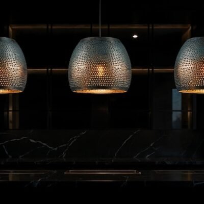Perforated Verdigris Drum Pendant Light