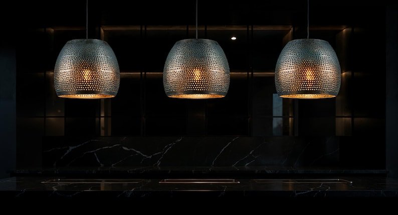 Perforated Verdigris Drum Pendant Light