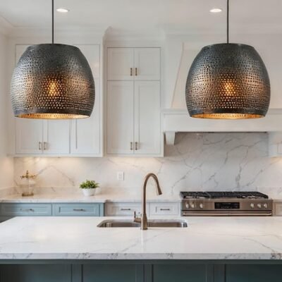 Perforated Verdigris Drum Pendant Light