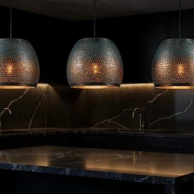 Perforated Verdigris Drum Pendant Light