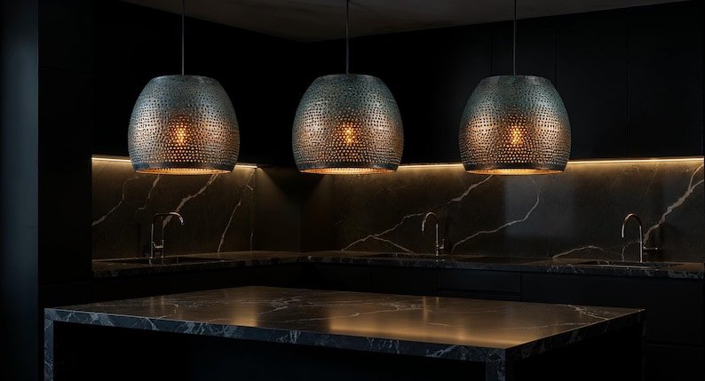 Perforated Verdigris Drum Pendant Light