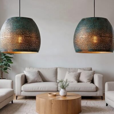 Perforated Verdigris Drum Pendant Light
