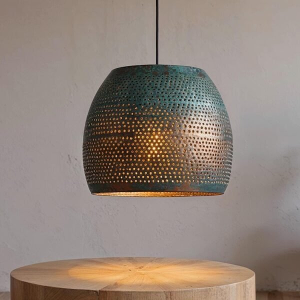 Perforated Verdigris Drum Pendant Light