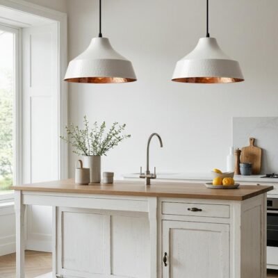 brass1 (2) White & Copper Hammered Dome Pendant Light