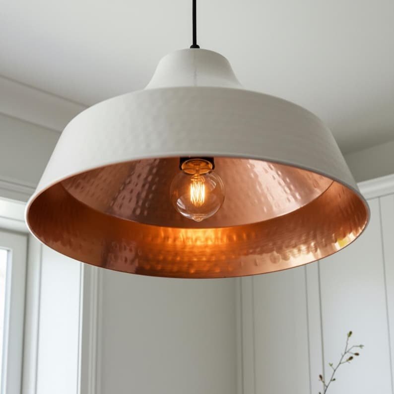 brass1 (4) White & Copper Hammered Dome Pendant Light