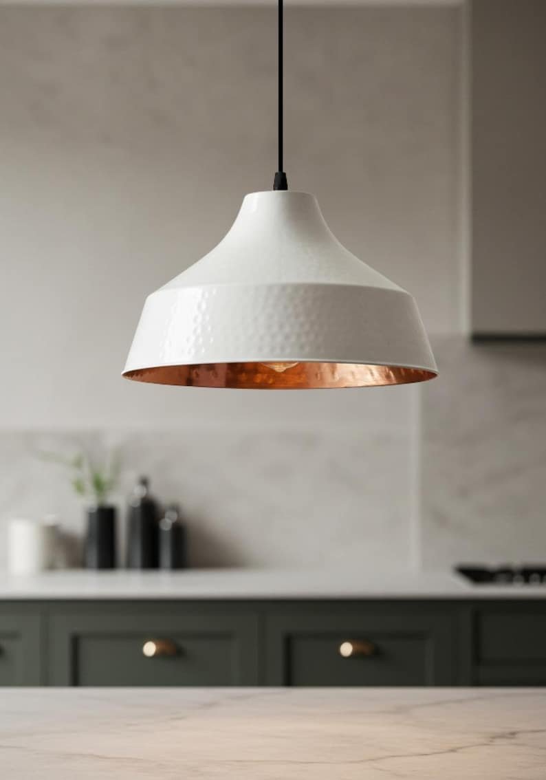 brass1 (7) White & Copper Hammered Dome Pendant Light