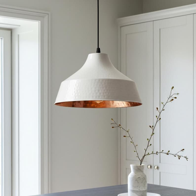 brass1 (9) White & Copper Hammered Dome Pendant Light