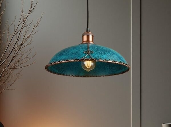 brass10 (10) Moroccan Turquoise Patina Pendant Light with Copper Trim