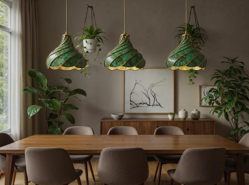 Green Patina Swirl Pendant Light 