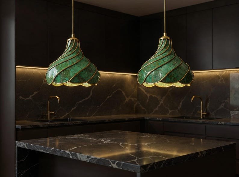 Green Patina Swirl Pendant Light 