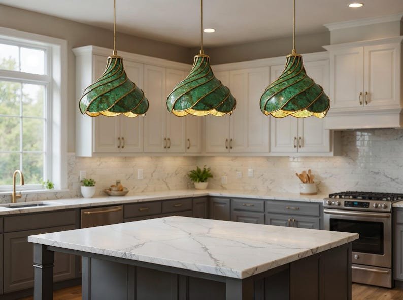 Green Patina Swirl Pendant Light 