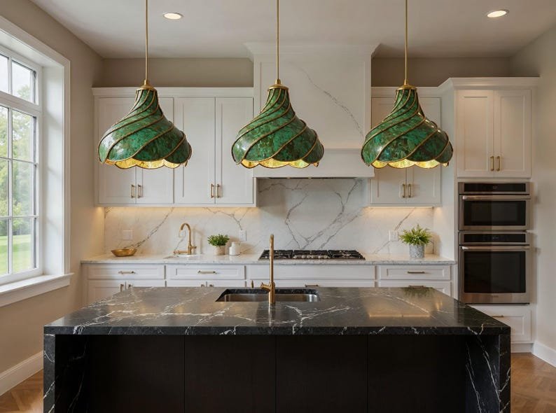 Green Patina Swirl Pendant Light 