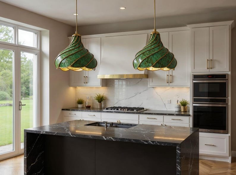 Green Patina Swirl Pendant Light 