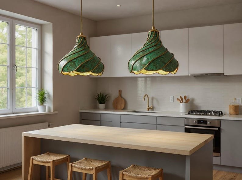 Green Patina Swirl Pendant Light 