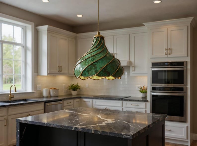 Green Patina Swirl Pendant Light 