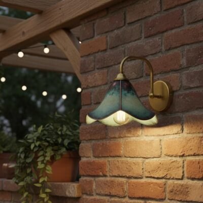 Double Shade Verdigris Brass Wall Sconce