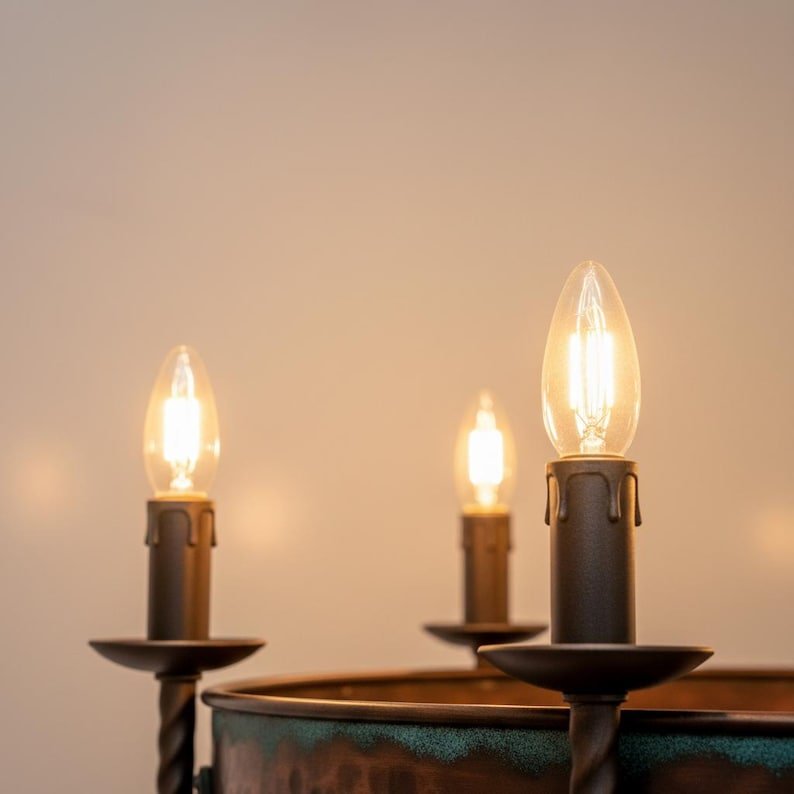 Aged Verdigris Copper Halo Chandelier