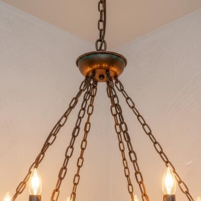 Aged Verdigris Copper Halo Chandelier