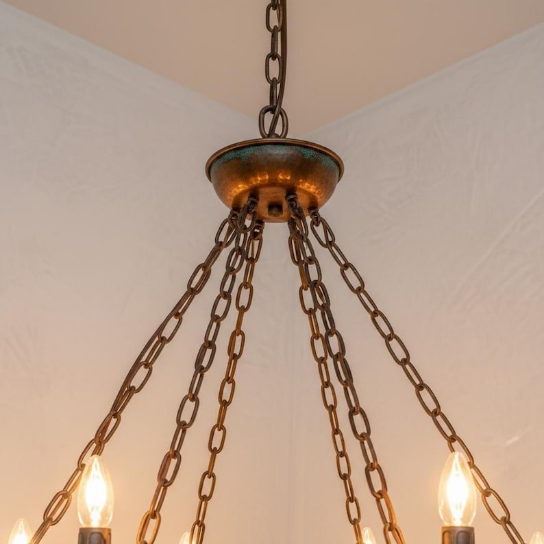 Aged Verdigris Copper Halo Chandelier