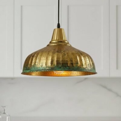 brass14 (1) Brass & Verdigris Ribbed Dome Pendant Light