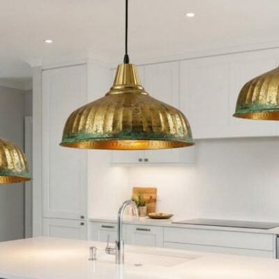 brass14 (2) Brass & Verdigris Ribbed Dome Pendant Light