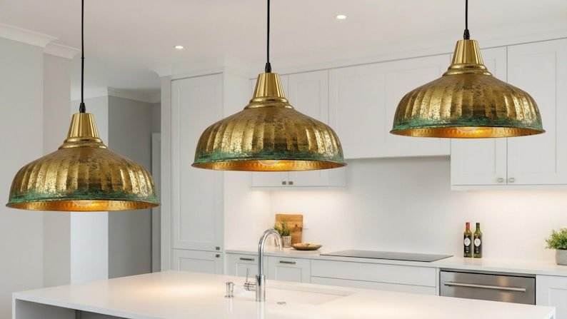 brass14 (2) Brass & Verdigris Ribbed Dome Pendant Light