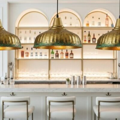 brass14 (3) Brass & Verdigris Ribbed Dome Pendant Light