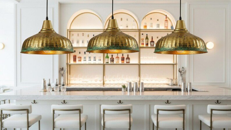 brass14 (3) Brass & Verdigris Ribbed Dome Pendant Light