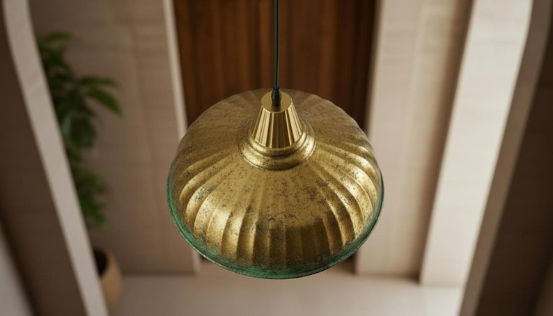 brass14 (6) Brass & Verdigris Ribbed Dome Pendant Light