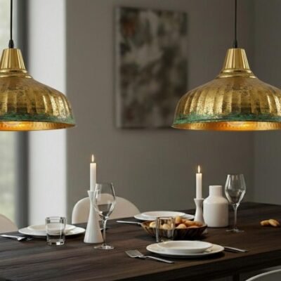 brass14 (7) Brass & Verdigris Ribbed Dome Pendant Light