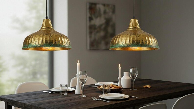 brass14 (7) Brass & Verdigris Ribbed Dome Pendant Light