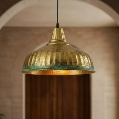 brass14 (8) Brass & Verdigris Ribbed Dome Pendant Light