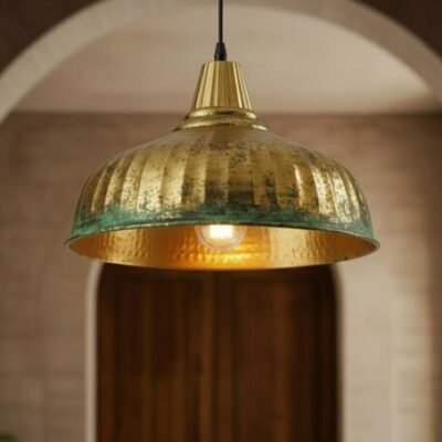brass14 (9) Brass & Verdigris Ribbed Dome Pendant Light
