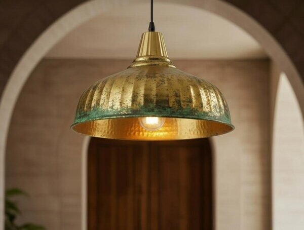brass14 (9) Brass & Verdigris Ribbed Dome Pendant Light