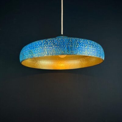 Blue Hammered Brass Pendant Light