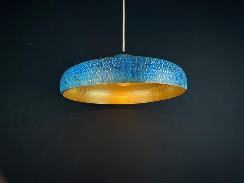 Blue Hammered Brass Pendant Light