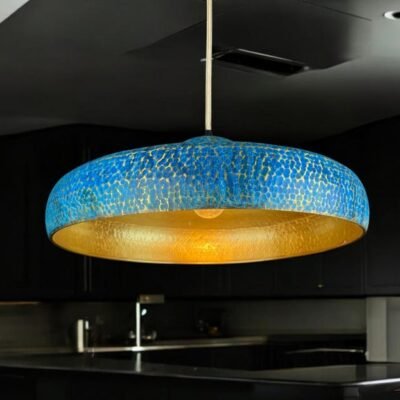 Blue Hammered Brass Pendant Light
