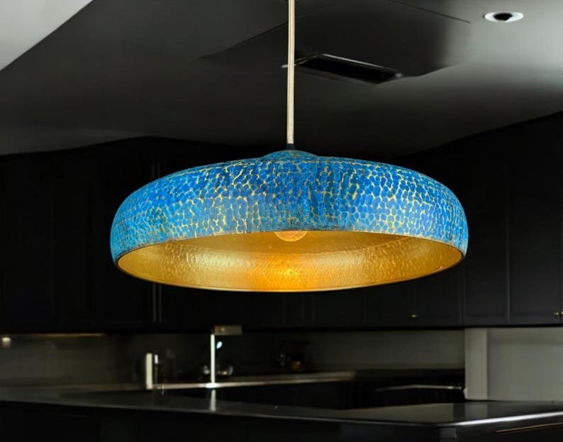 Blue Hammered Brass Pendant Light