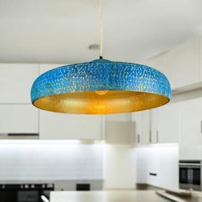 Blue Hammered Brass Pendant Light