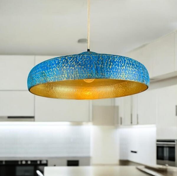 brass15 (7) Blue Hammered Brass Pendant Light