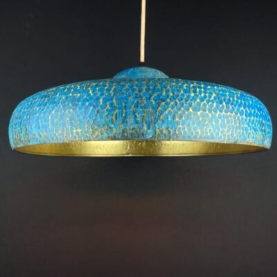 Blue Hammered Brass Pendant Light