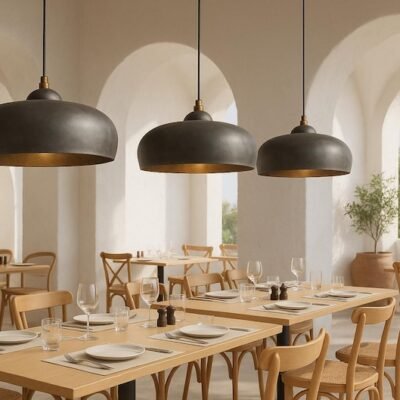 Set of 2 Black Dome Pendant Lights