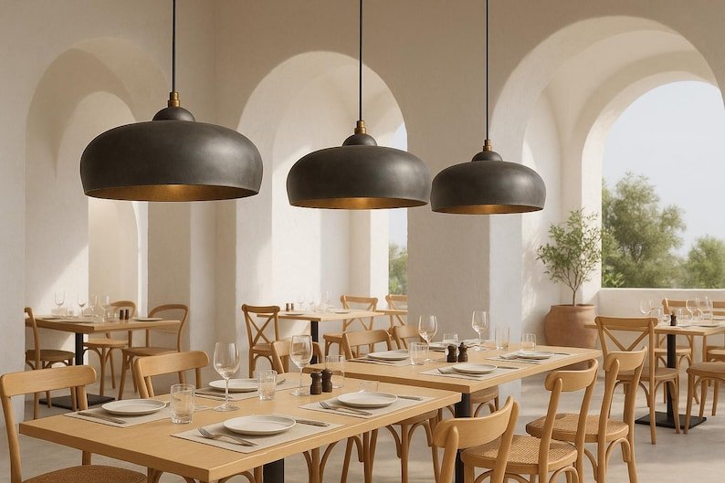 Set of 2 Black Dome Pendant Lights