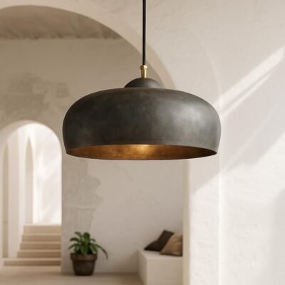 Set of 2 Black Dome Pendant Lights
