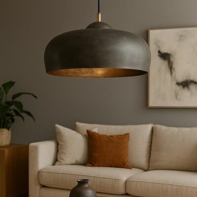 Set of 2 Black Dome Pendant Lights